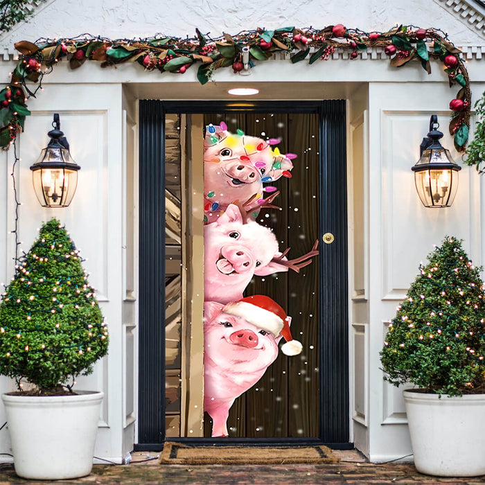 DoorFoto Door Cover Christmas Pigs