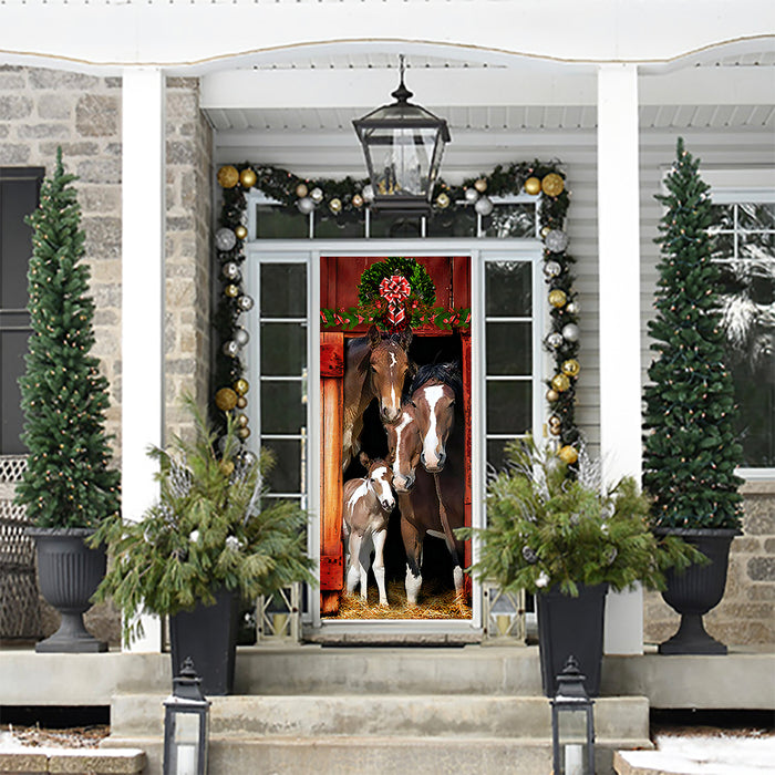 DoorFoto Door Cover Happy Family Horse Door Cover