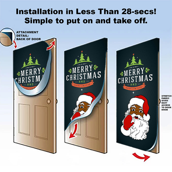 DoorFoto Door Cover Black Santa Claus Decoration