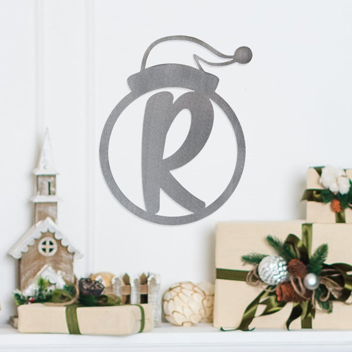 Rusted Orange Craftworks Co. Seasonal & Holiday Decorations 12" / Santa Hat - Casual Font Single Letter Holiday Monogram Collection - Personalized Metal Sign Decorations