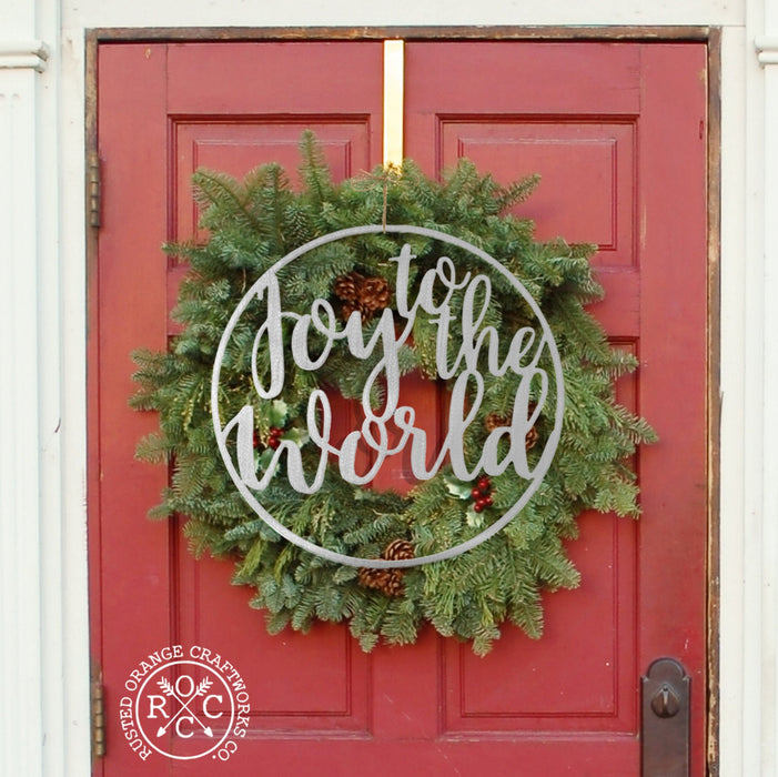 Rusted Orange Craftworks Co. Holiday Ornaments Joy to the World / 11.5" / Raw Steel (can rust) Winter Greeting Signs - Metal Christmas Wreath Decor