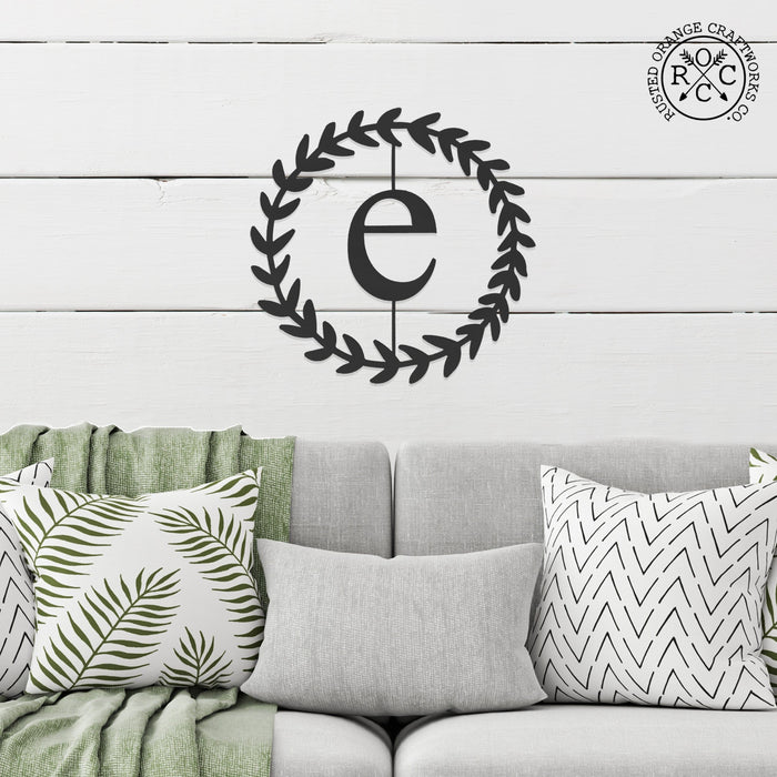 Rusted Orange Craftworks Co. Home Decor Decals Olive Wreath Single Letter Monogram - 3 Sizes - Custom Metal Sign Monogram