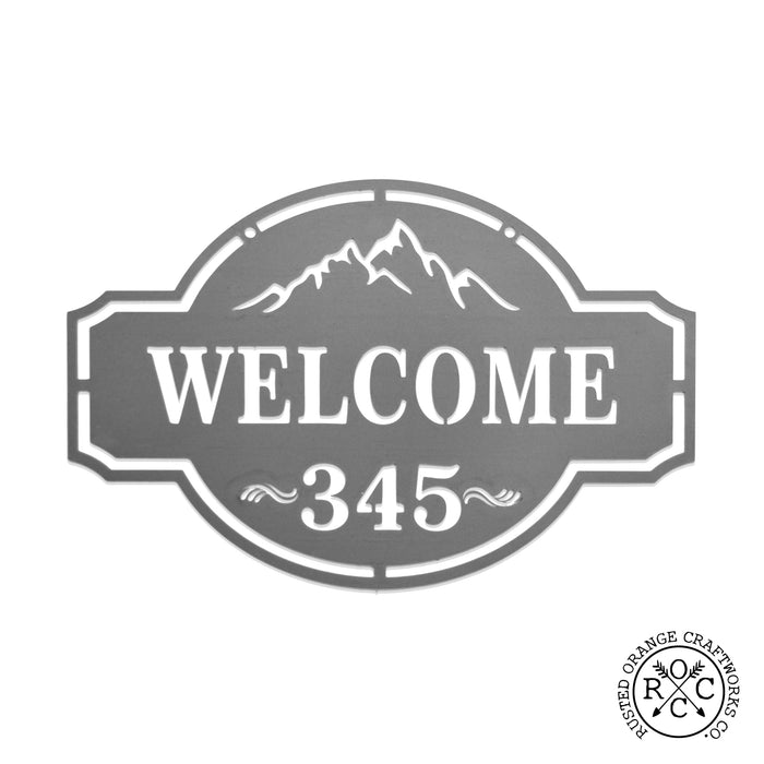 Rusted Orange Craftworks Co. Mountain Peaks / 15 inch / Silver Powder Coat Home on the Range Oversized Address Plaque - House Number Sign