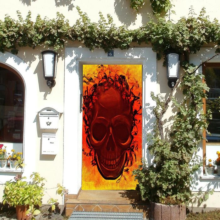 DoorFoto Door Cover Skull on Fire