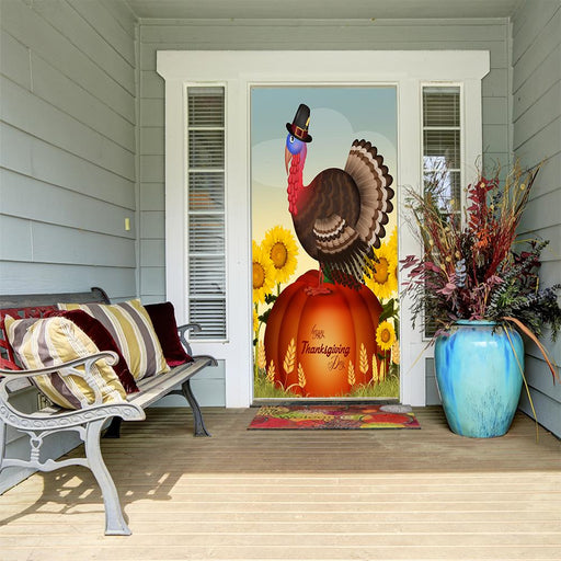 DoorFoto Door Cover Turkey on Pumpkin