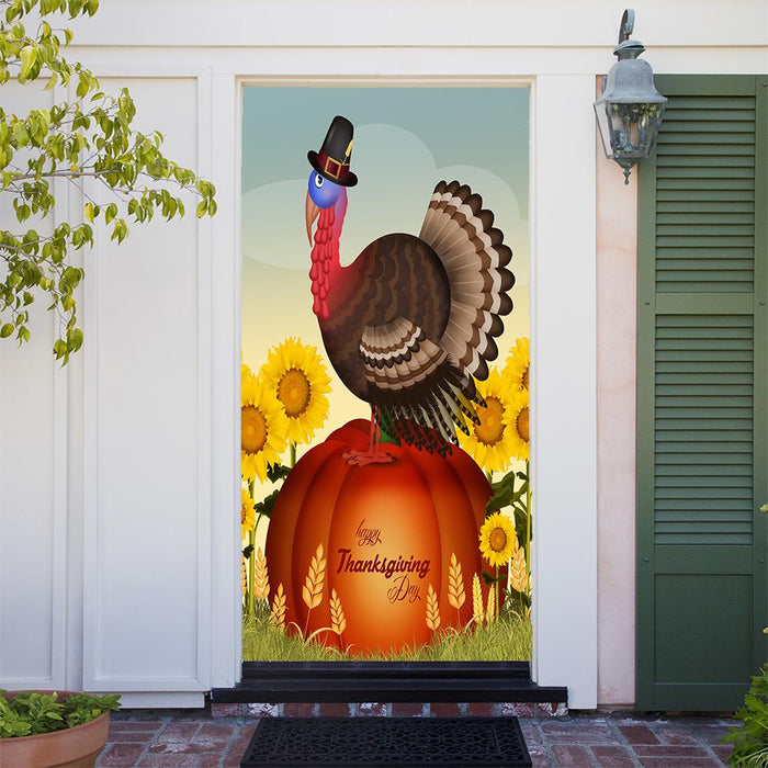 DoorFoto Door Cover Turkey on Pumpkin