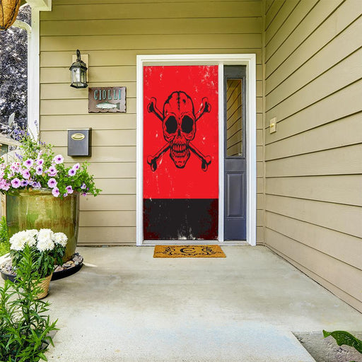 DoorFoto Door Cover Customizable - Red Skull and Crossbones