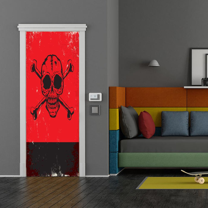 DoorFoto Door Cover Customizable - Red Skull and Crossbones