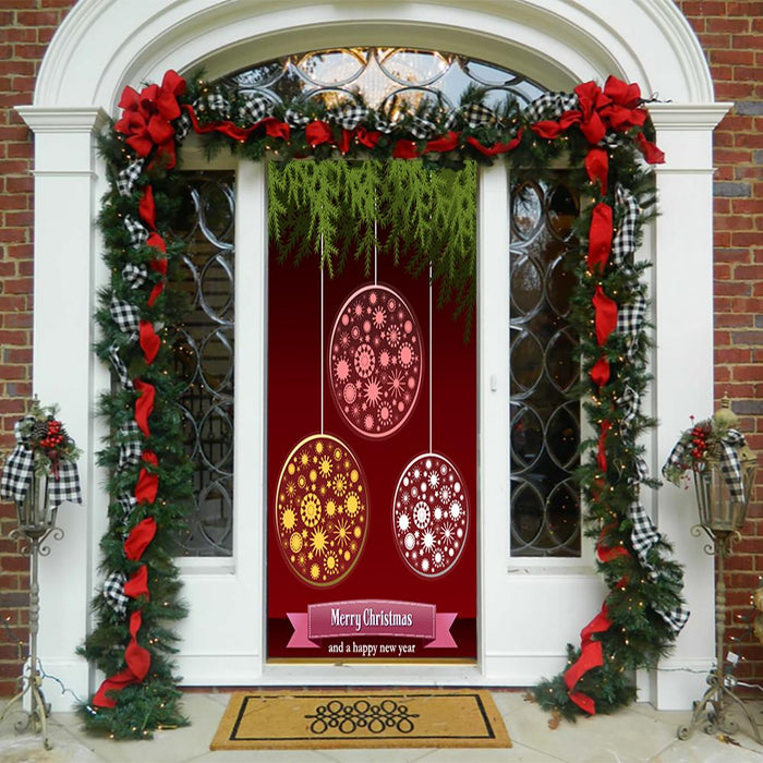 DoorFoto Door Cover Merry Christmas Hanging Balls