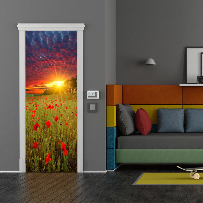 DoorFoto Door Cover Sunset in Red Poppies