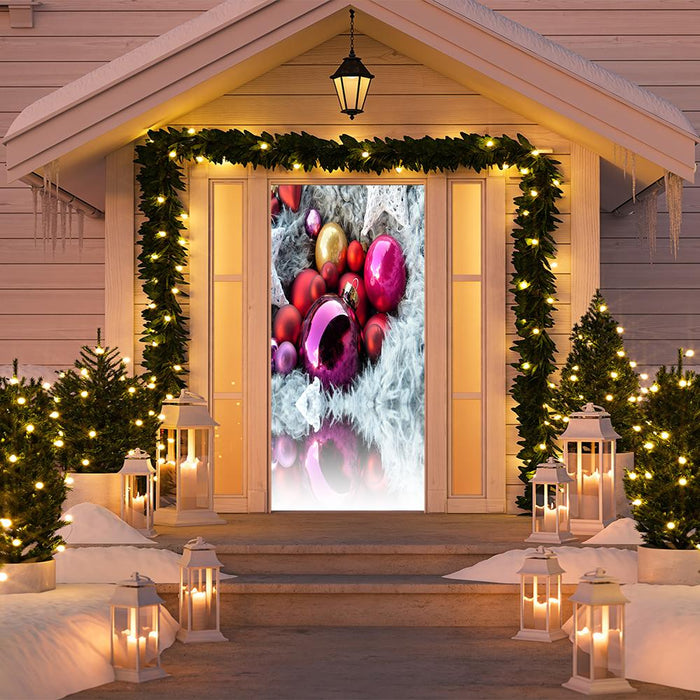 DoorFoto Door Cover Colorful Christmas Ornaments