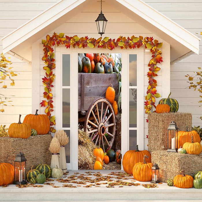 DoorFoto Door Cover Wagon Full of Pumpkins