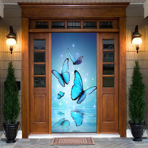 DoorFoto Door Cover Blue Butterflies