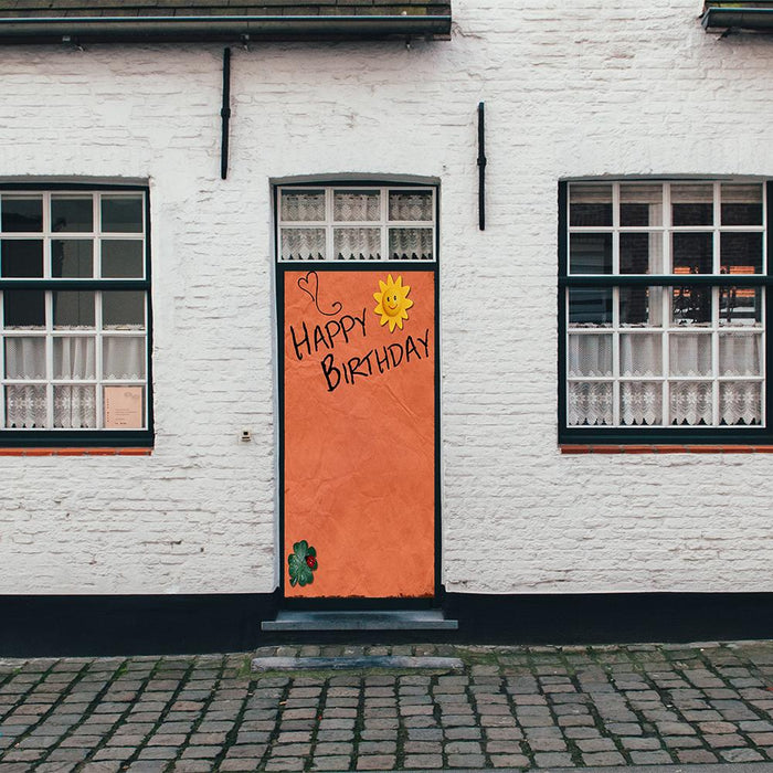 DoorFoto Door Cover Customizable - Happy Birthday - Orange Background