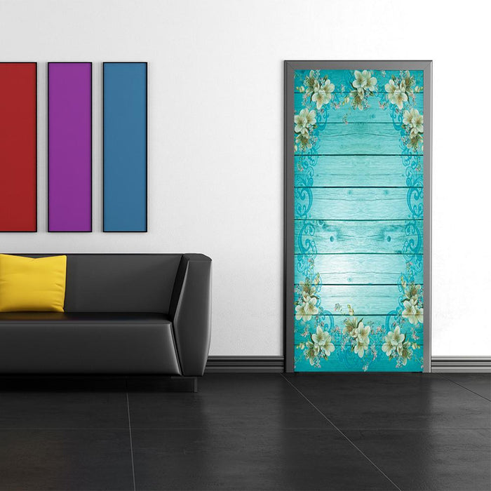 DoorFoto Door Cover Turquoise Shiplap