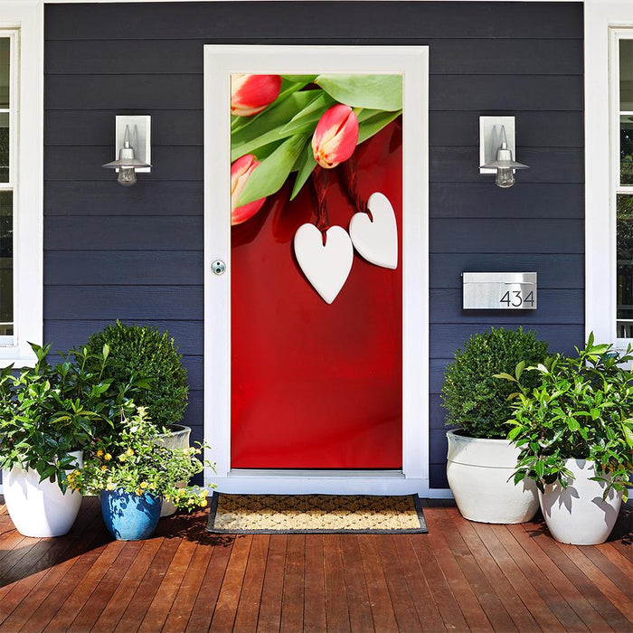 DoorFoto Door Cover Customizable - Twin Hearts with Roses