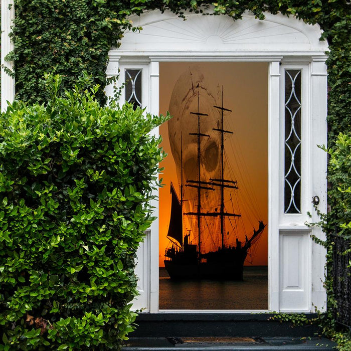 DoorFoto Door Cover Pirate Ship Skull Sky