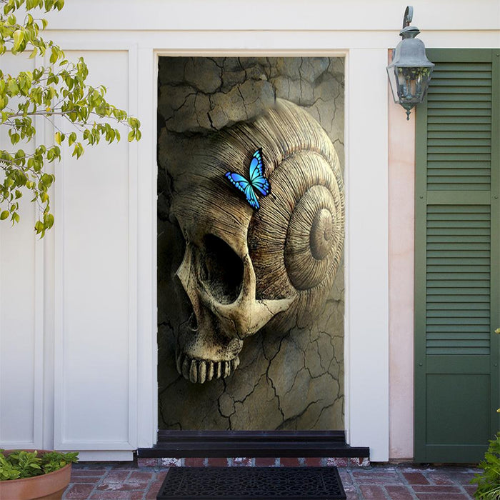 DoorFoto Door Cover Skull with Blue Butterfly