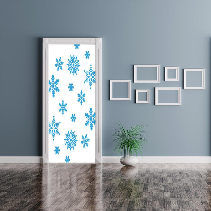 DoorFoto Door Cover Blue Snowflakes