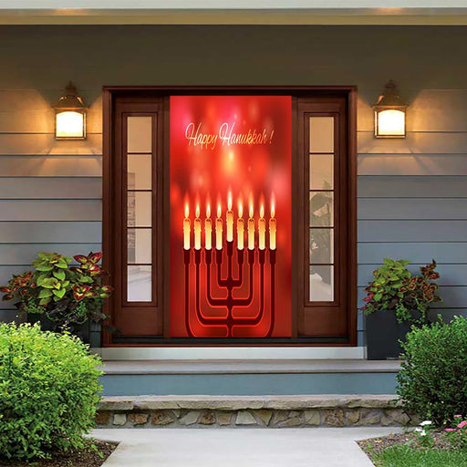 DoorFoto Door Cover Menorah Candles Red Background