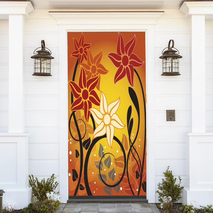 DoorFoto Door Cover Fall Floral Sunset