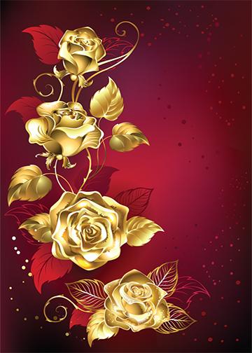 DoorFoto Door Cover Golden Roses Red Background