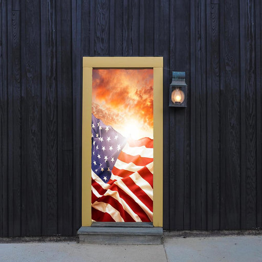 DoorFoto Door Cover Customizable - American Flag Sunset