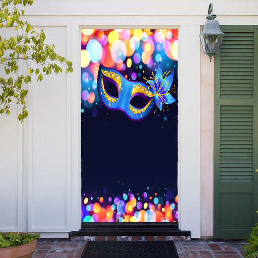 DoorFoto Door Cover Customizable - Blue Mardi Gras Mask