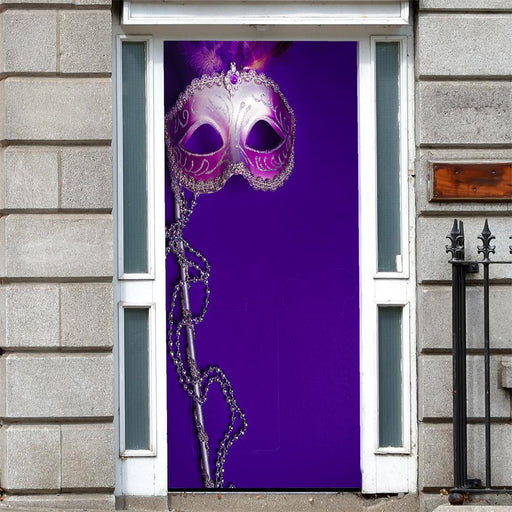 DoorFoto Door Cover Customizable - Mardi Gras Mask on a Purple Background