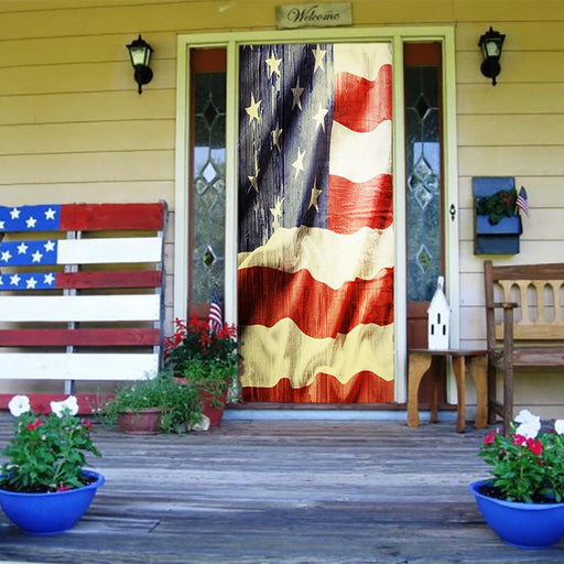 DoorFoto Door Cover Wavy Grunge American Flag