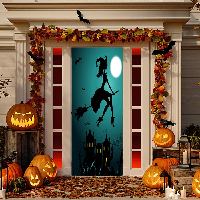 DoorFoto Door Cover Halloween Witch Door Decoration