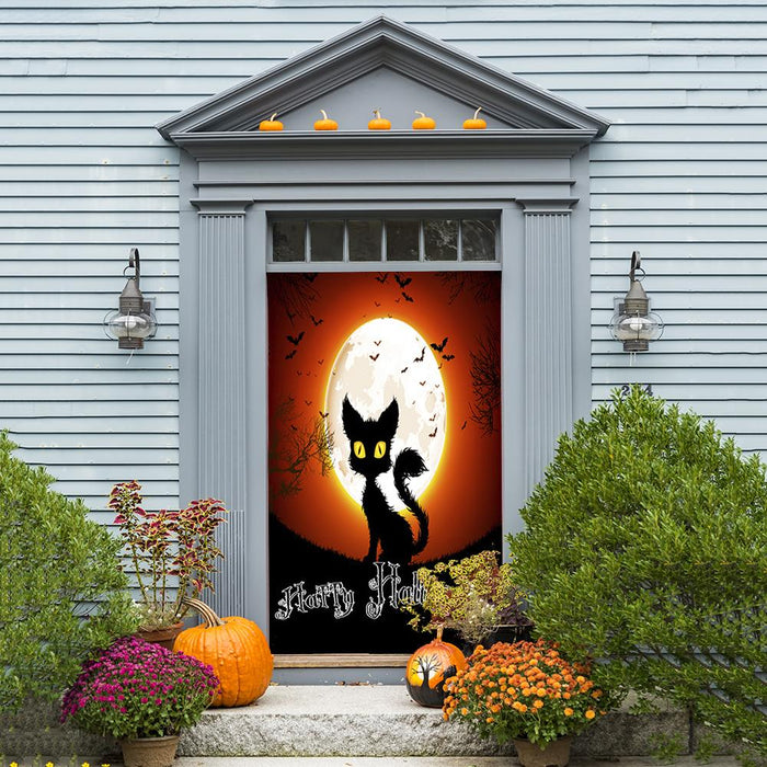 DoorFoto Door Cover Black Cat Happy Halloween