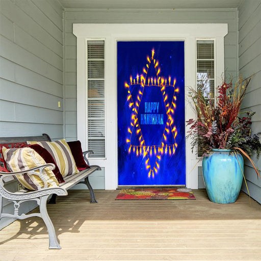 DoorFoto Door Cover Happy Hanukkah - Ligthed Garland