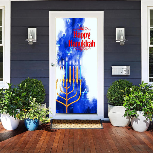 DoorFoto Door Cover Menorah Decorations