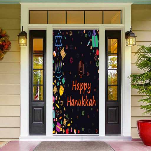 DoorFoto Door Cover Happy Hanukkah Black Background