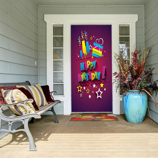 DoorFoto Door Cover Happy Birthday Purple Background