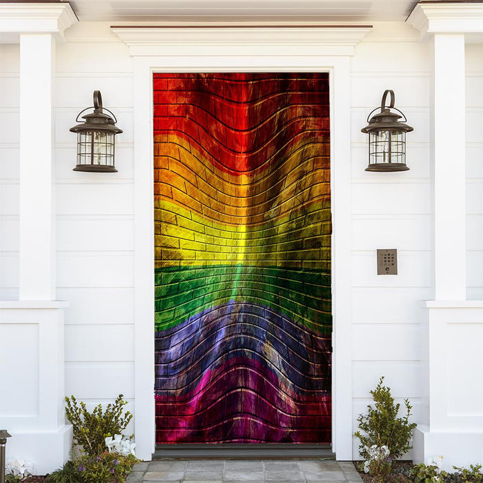 DoorFoto Door Cover Customizable - Gay Pride Flag Painted On Wall