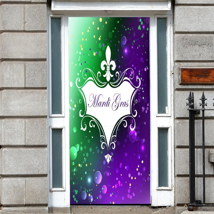 DoorFoto Door Cover Mardi Gras on Purple Green Background