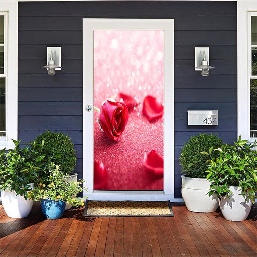 DoorFoto Door Cover Red Rose Petals