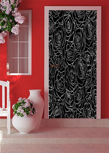 DoorFoto Door Cover Black and White Rose Pattern