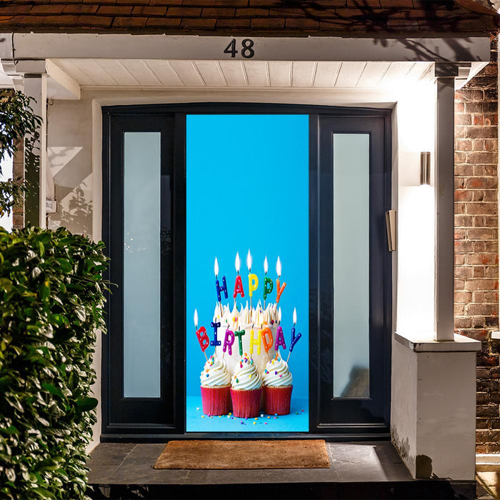 DoorFoto Door Cover Customizable - Birthday Cake with Happy Birthday