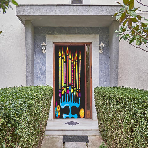 DoorFoto Door Cover Colorful Menorah Candles