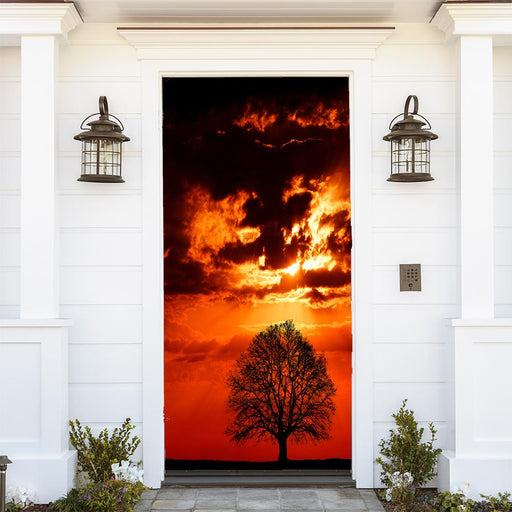 DoorFoto Door Cover Oak Tree at Sunset