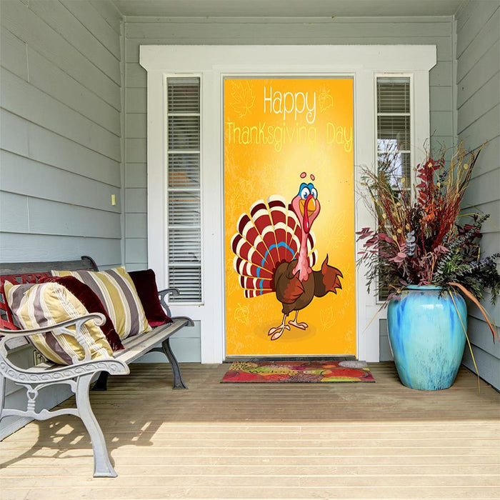 DoorFoto Door Cover Thanksgiving Turkey Cartoon