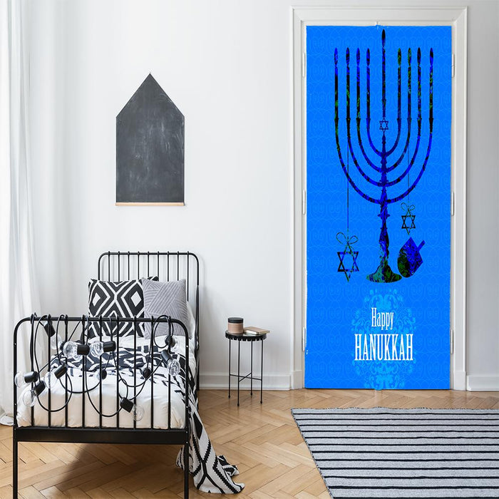 DoorFoto Door Cover Happy Hanukkah Menorah Candles