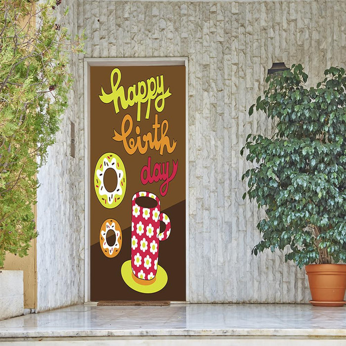 DoorFoto Door Cover Happy Birthday Coffee & Donuts