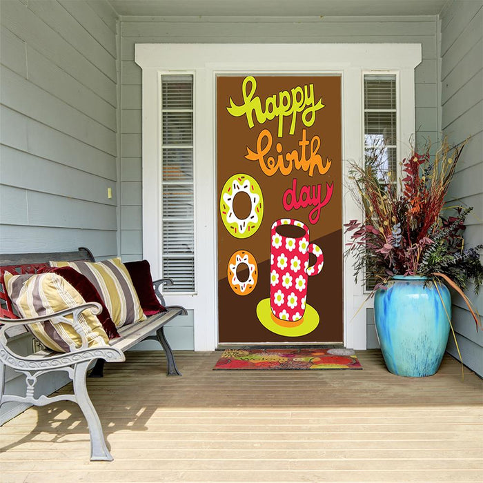 DoorFoto Door Cover Happy Birthday Coffee & Donuts