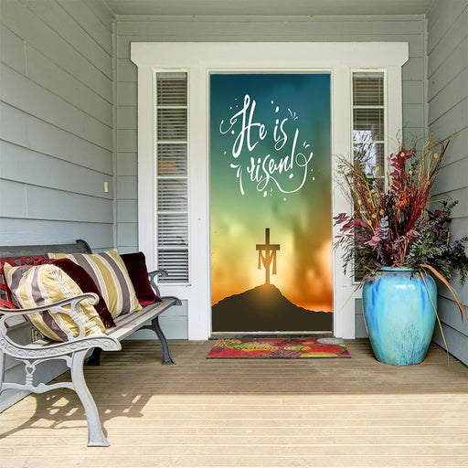 DoorFoto Door Cover He Is Risen Cross