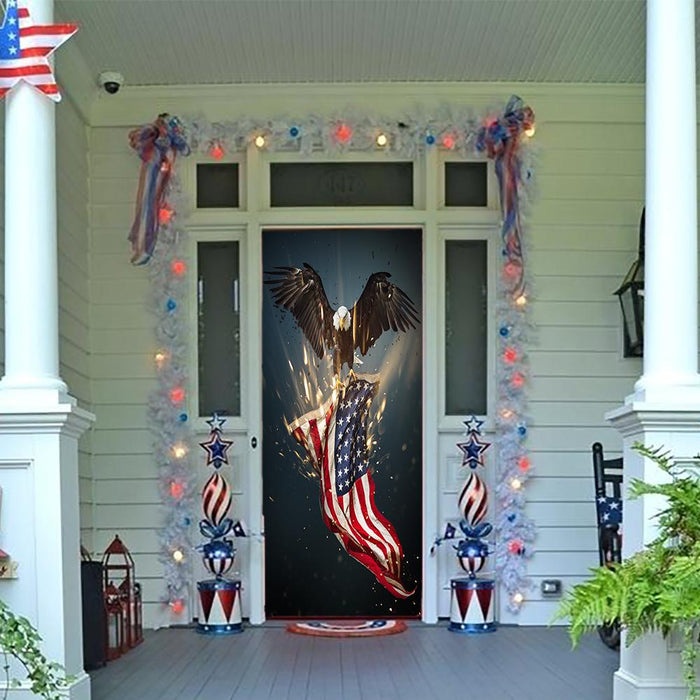 DoorFoto Door Cover Bald Eagle American Flag