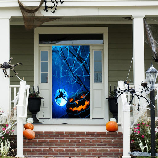 DoorFoto Door Cover Spider Web with Pumpkin